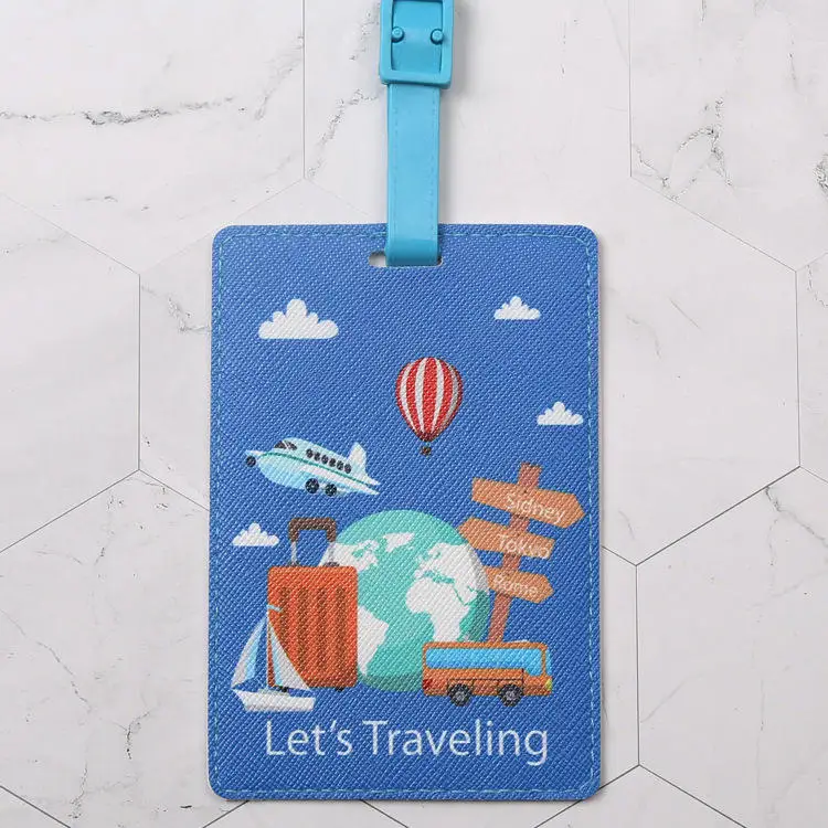 Creative World Map Luggage Identification Sublimated Logo PU Leather  Luggage Tags