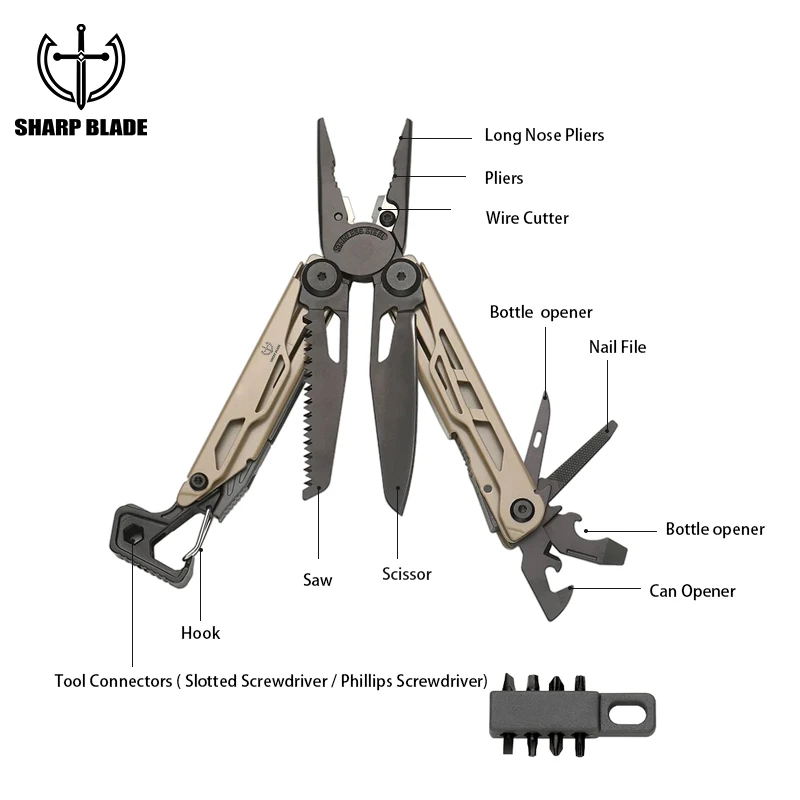 Multipurpose pliers high end folding pocketknife pliers hand tool 13 in 1 mini multi-function stainless steel plier