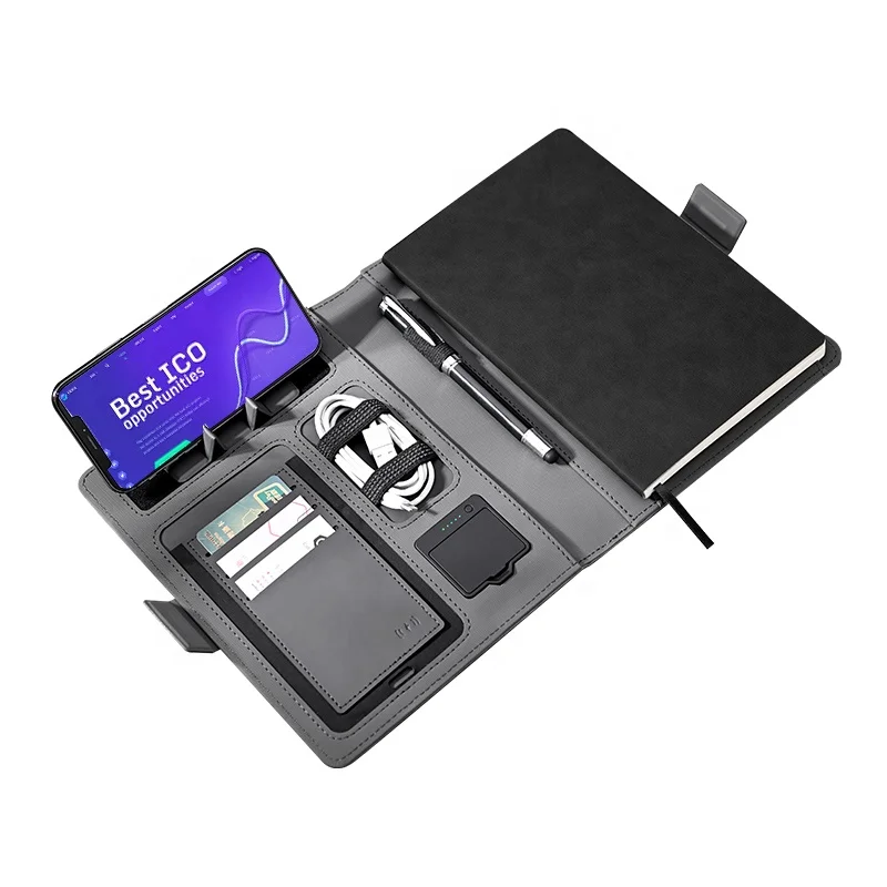 
Hot Selling Hardcover Blank Notebook Organizer With Wireless Power Bank And Usb 