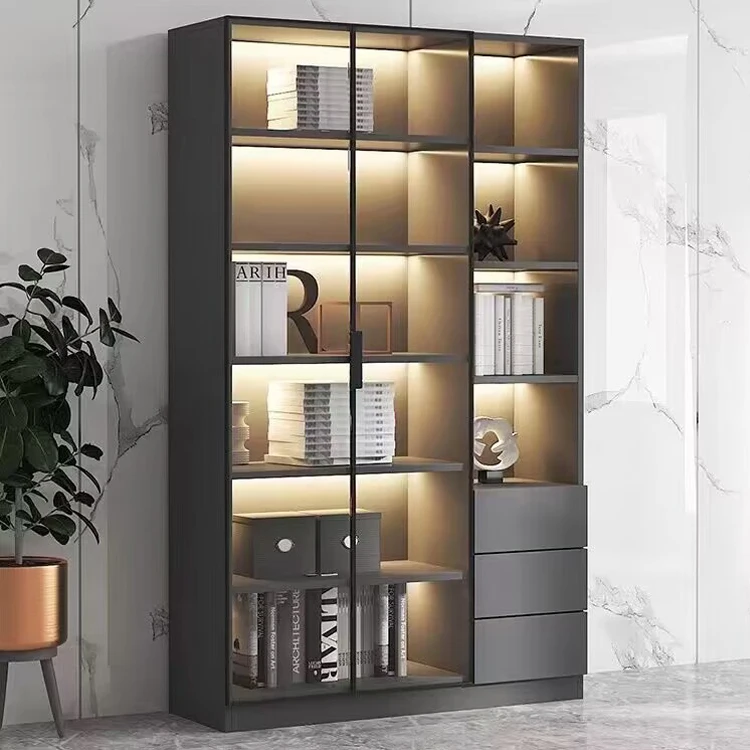 Luxury Living Room Furniture Glass Door Bookcase Modern Storage Cabinets Wine Display