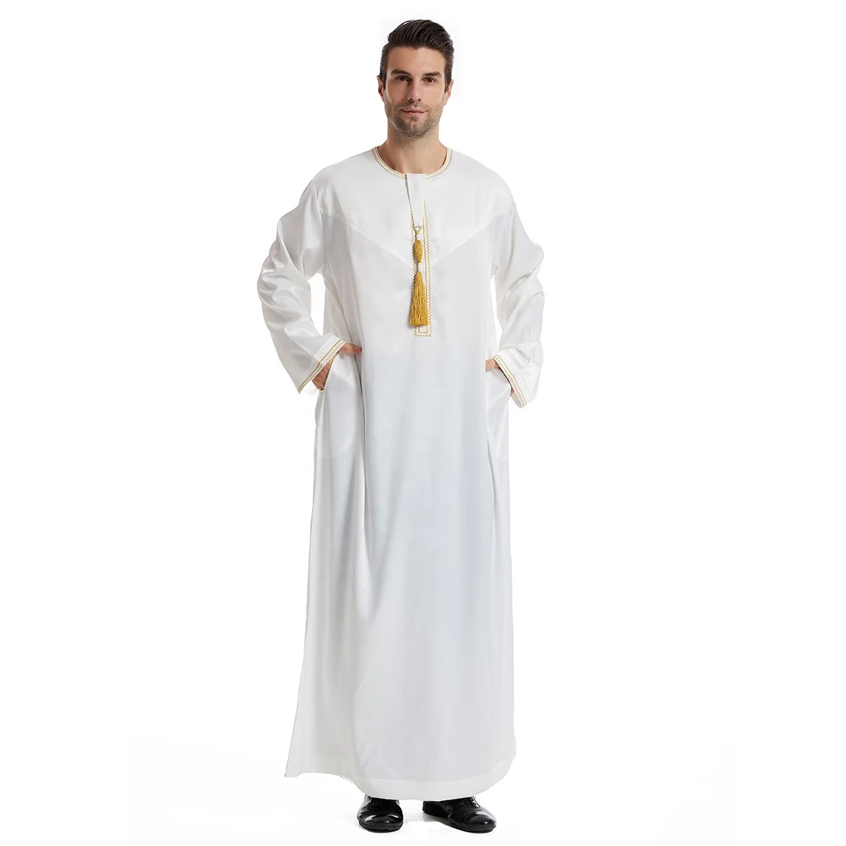 Traditional Dubai Saudi Abaya Men Muslim Jubba Thobe Dress Eid Turkey Arab Robe Kaftan  Men Middle East Abaya Islamic Clothing