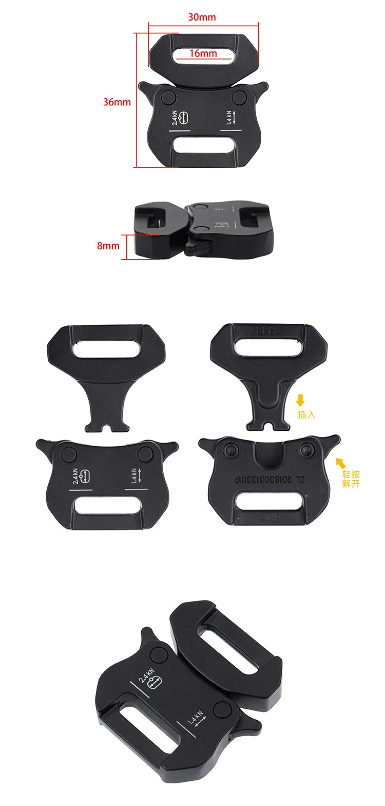 16mm metal release buckle special zinc alloy solid buckle strong outdoor small tactical strong pull buckle laser logo