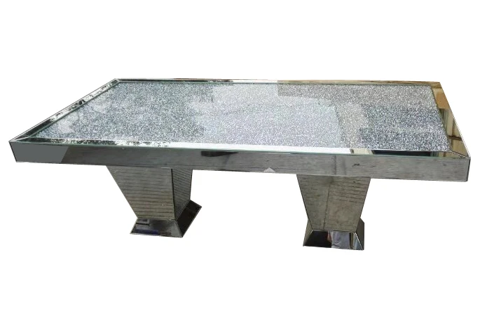 Sparkly silver mirrored dining table crushed diamond top for 6 peoples dining room furniture