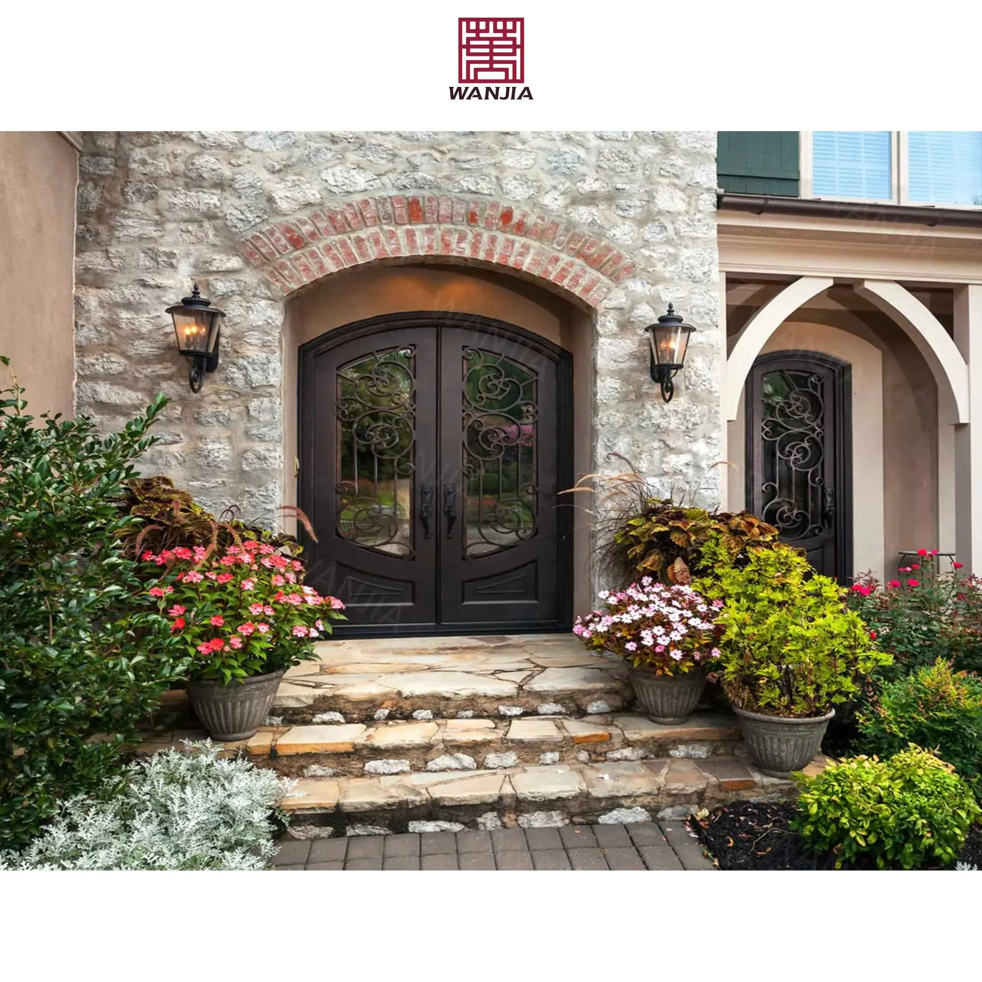 Traditional grille wrought iron design exterior door front entry doors wrought iron french glass doors