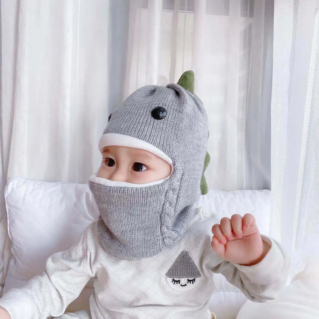 Wholesale Kids Knitted Hat Infant Thick Hooded Scarf Toddler Baby Winter Hat Scarf Warm Cap