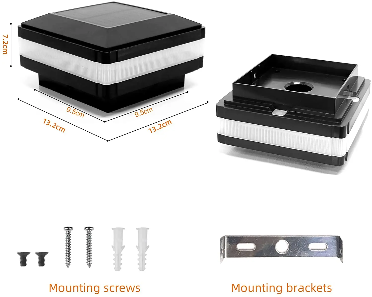 Solar post cap light white black body 300lumen  long time autonomy white +blue solar garden light deck patio light