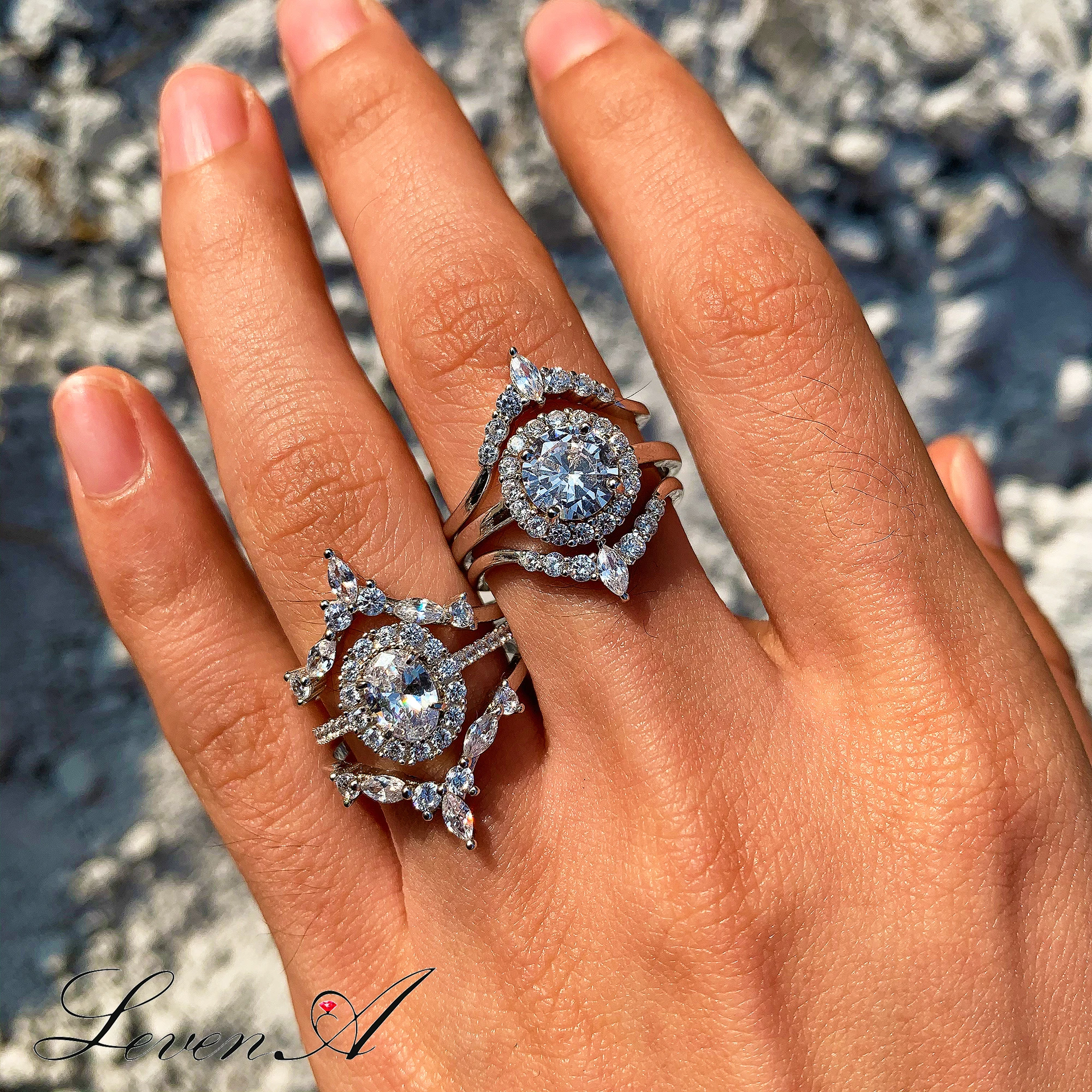 
Stackable Rings,Thin Fashion Diamond Zodiac White gold 925 Sterling silver bridal Pave setting Wdding Ring set for women finge 
