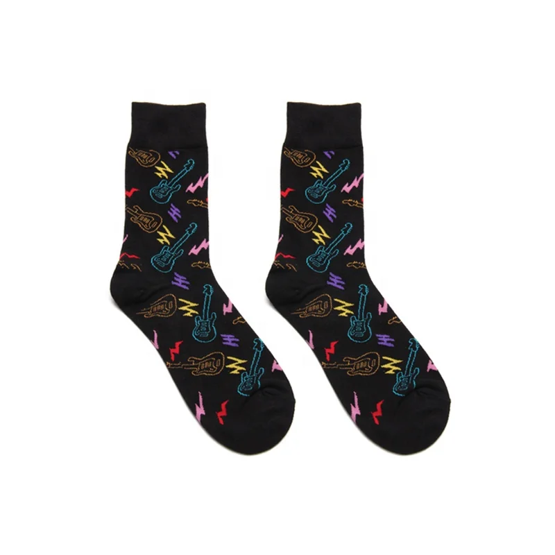 Wholesale Young Boy Rock Guitar Tube Socks Anti-slip Cotton Crew Dress Socks Black Socks