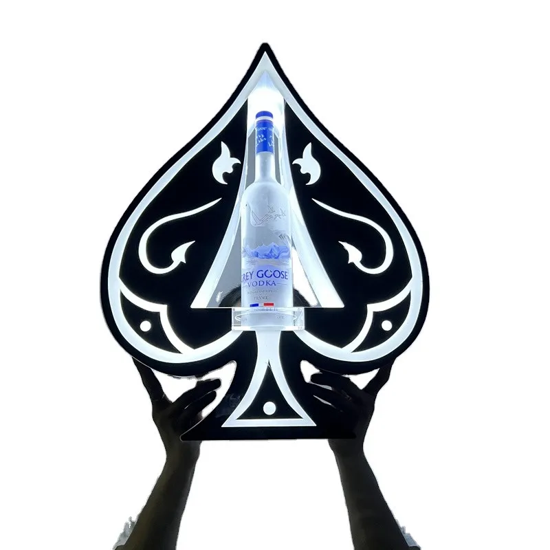 Custom Acrylic LED VIP Champagne Bottle Service Glorifier LED Ace of Spade VIP Bottle Presenter for Night clup