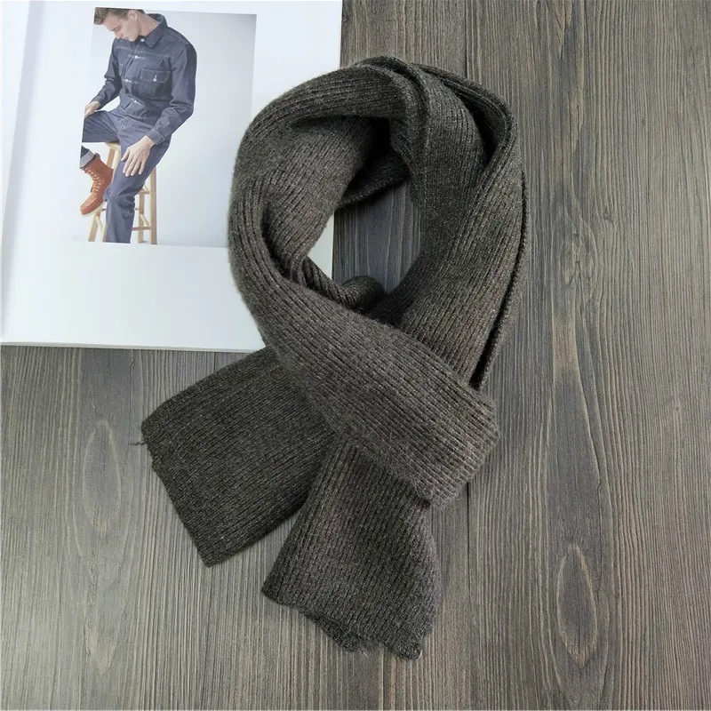 
140*18cm new small student scarf men and women autumn and winter long double-sided dense knit rabbit wool solid color bib 