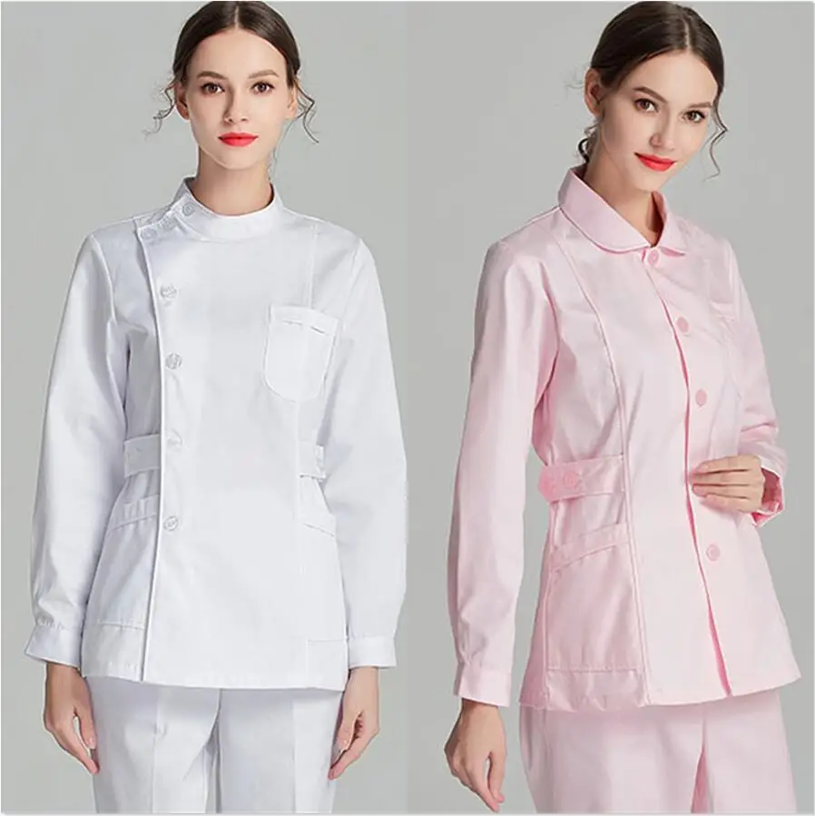 White Lab Coat Doctor Uniform for Women Outwear Medical Clothing Long Sleeve Scrubs Top Nurse Uniforms Beauty Salon workwear