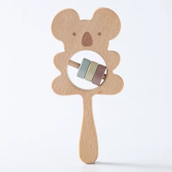 Ручная погремушка из натурального Букового дерева, детский Прорезыватель для зубов, игрушка в форме Милого Животного, четкий звук, безопасная для использования, креативная игрушка, подарки