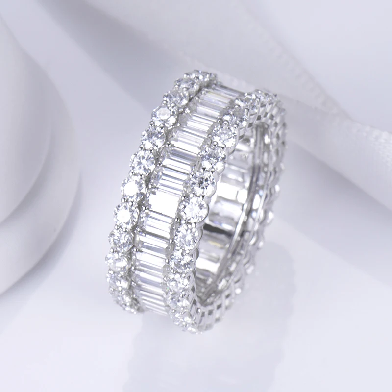 MSR-766 18k  14k 10k Solid Gold Moissanite Ring White Gold  Channel Setting 2X4mm Emerald Cut Eternity Moissanite Band Ring