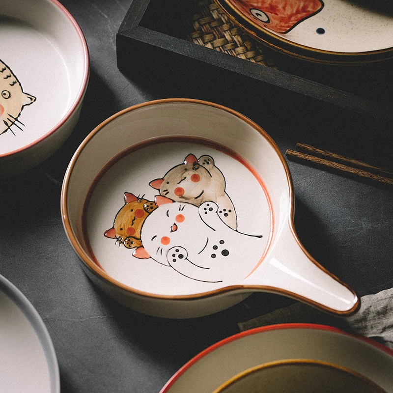 
Jade-cer black white color ceramic handle plate porcelain deep plate dinnerware sets 