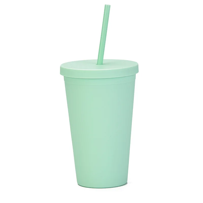 16oz Colored Acrylic Reusable Cups with Lids and Straws Double Wall Matte Plastic Bulk
