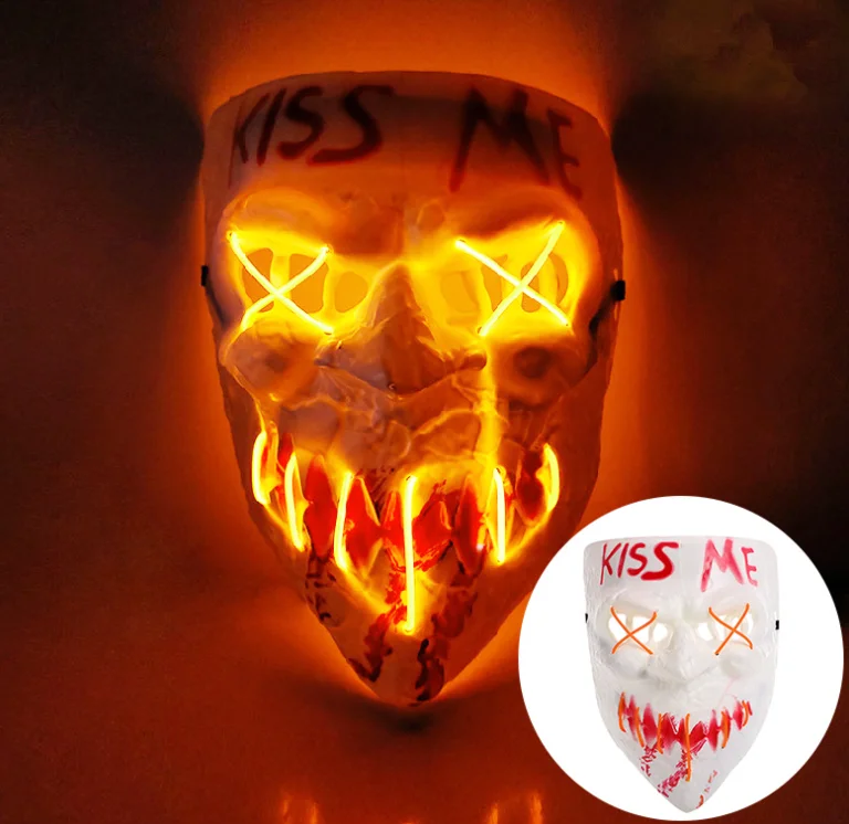 EL Wire LED Kiss me Luminous Mask Thriller Full Face White Mask Masquerade For Halloween Horror Props