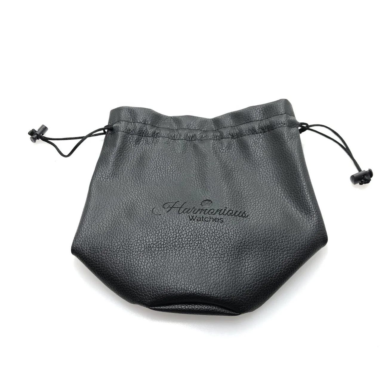 Custom Logo Black PU Round Bottom Gift Pouches Drawstring Leather Cosmetic Sets Bags