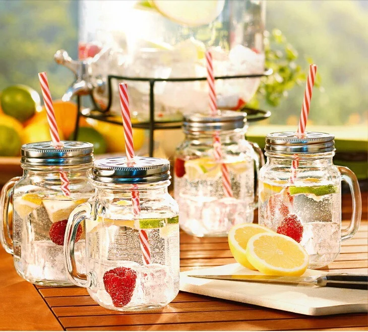 Food Grade Glass Beverage Drinking dispenser with metal