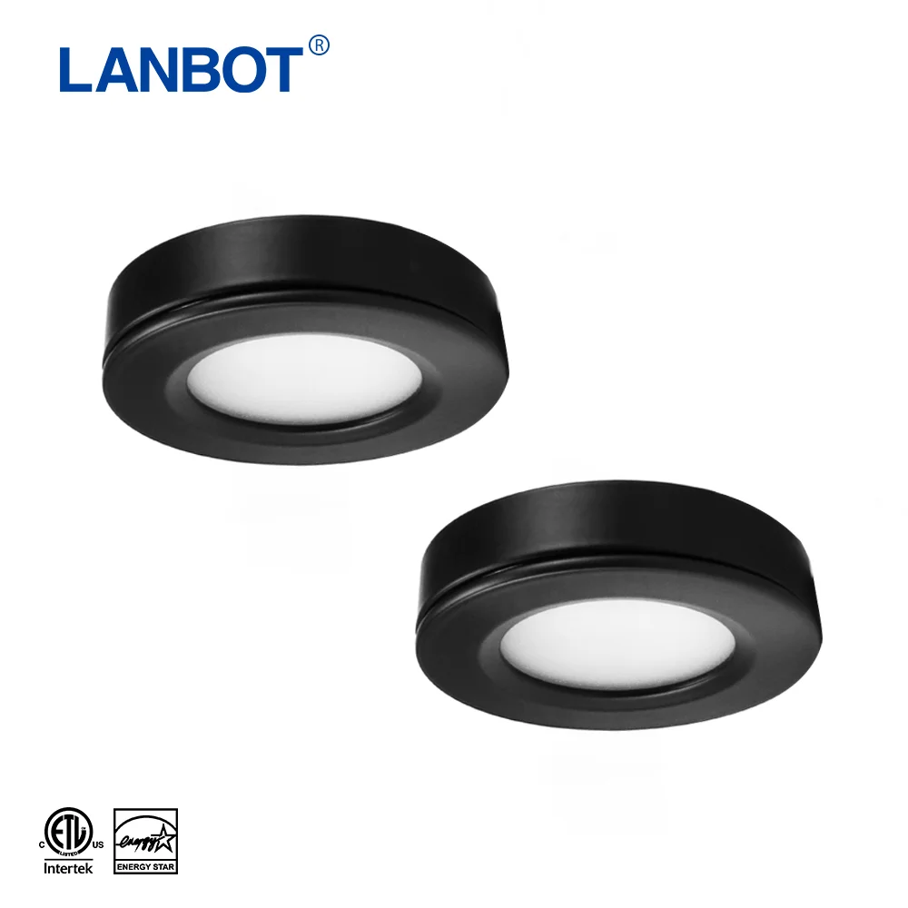 ETL Mini Round LED Light Puck Lamp black Kitchen Recessed LED Cabinet Puck Light