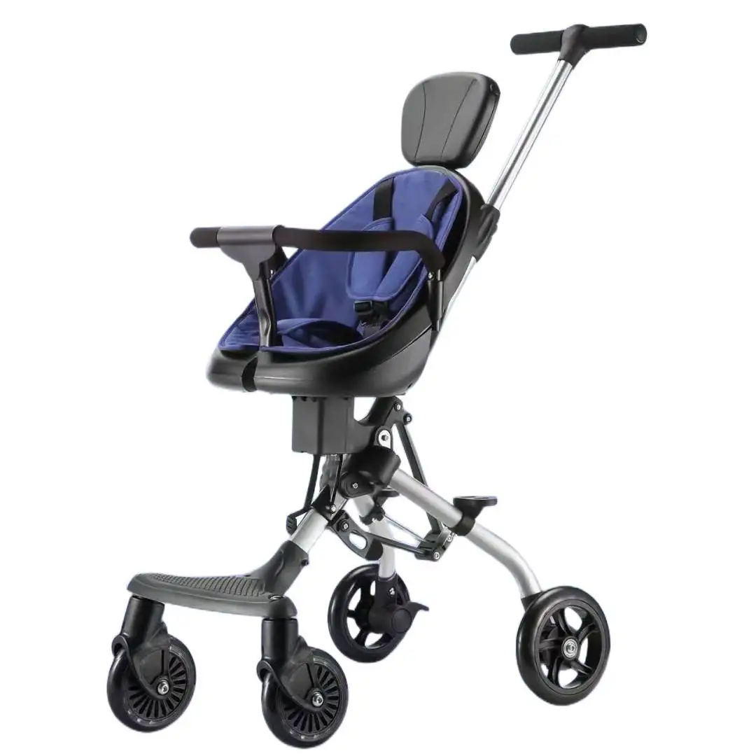 Adjustable Handle Lightweight Portable Rattan Pram Buggy Foldable 2-in-1 Alloy Frame for 3-Year-Olds