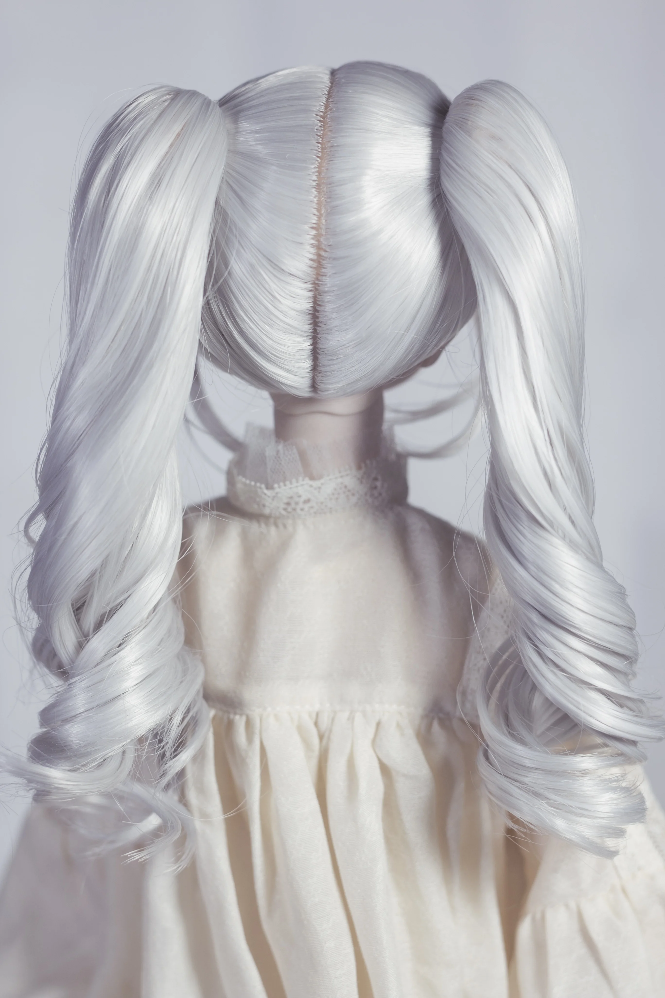 8-9 Inch 1/3 BJD Hair Customize Wigs For Dollfie Synthetic Pigtails Sliver White Pigtails Double Braid Curly Smart Doll DIY