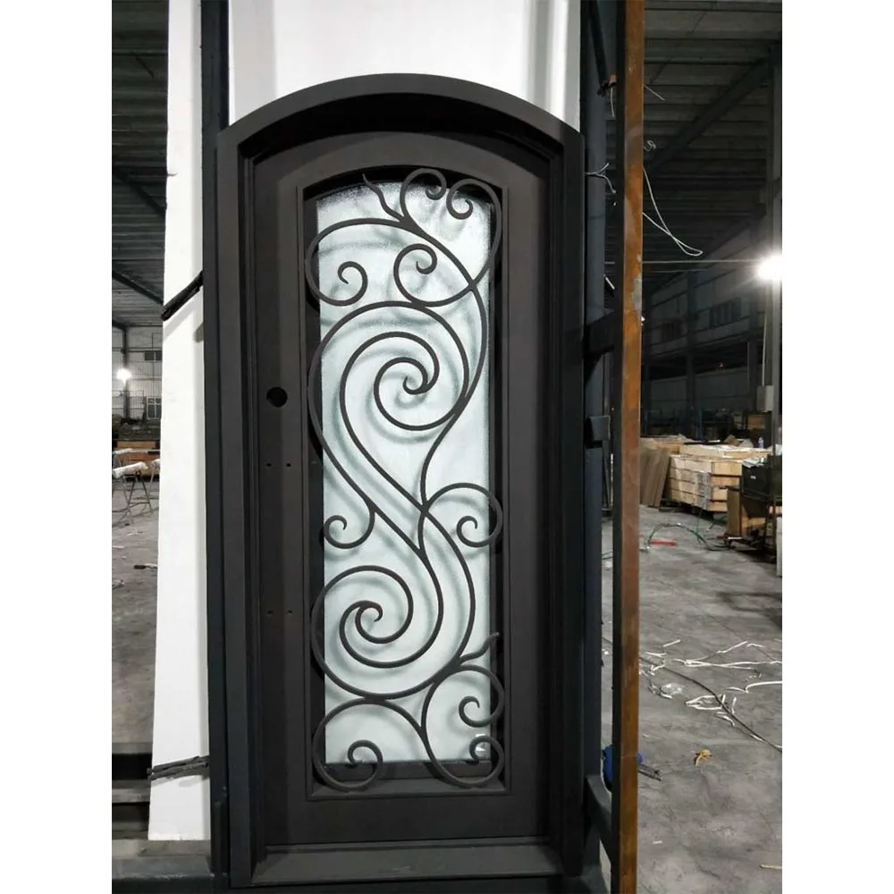 American Hotsale Exterior Double Glass Wrought Iron Doors Entrance Security Main Gate Simple French Black Steel Entry Doors