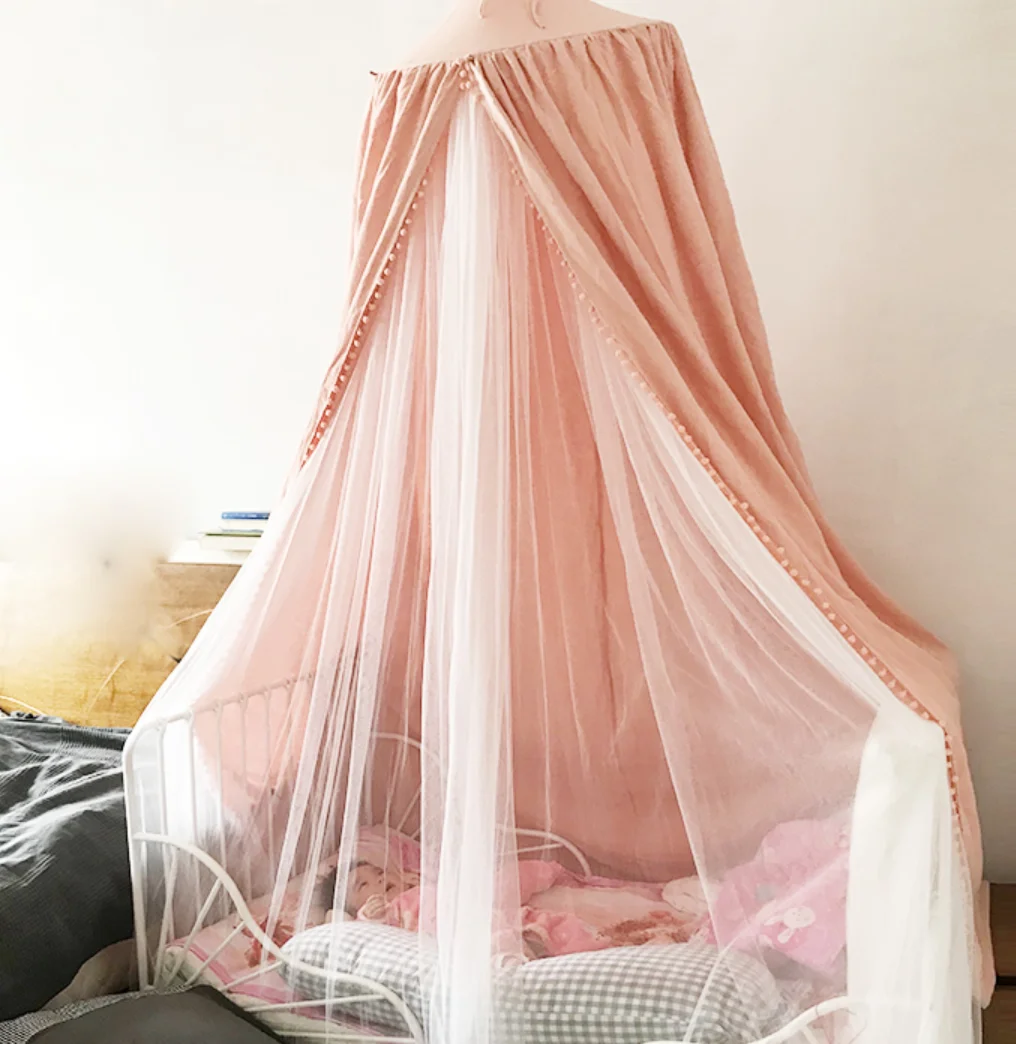PLHMIA-Baby Bed Canopy Curtain Round Top Dome Hanging Mosquito Net Cover For Bedding Room