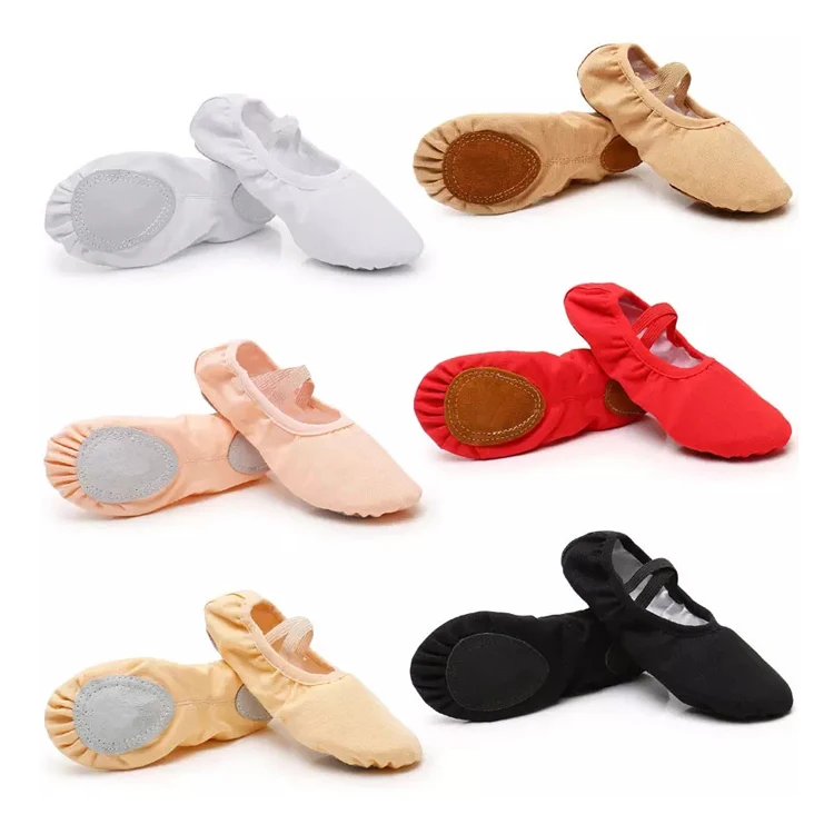Wholesale OEM Cheap Girls Women Genuine Leather Dance Stretch Canvas Ballet Shoes