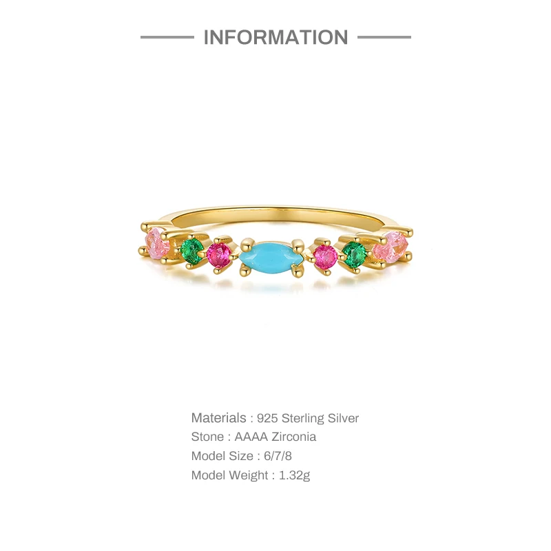 CANNER 925 Sterling Silver Rainbow CZ Ring With Colorful Zircon Diamonds Rings Jewelry Women