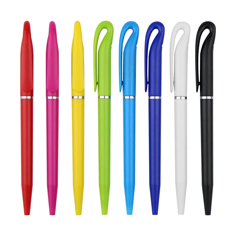 Factory Ballpoint Pens with Curved Clip For Promoting Advertising Solid Color Twist Plastic Ballpoint Pen