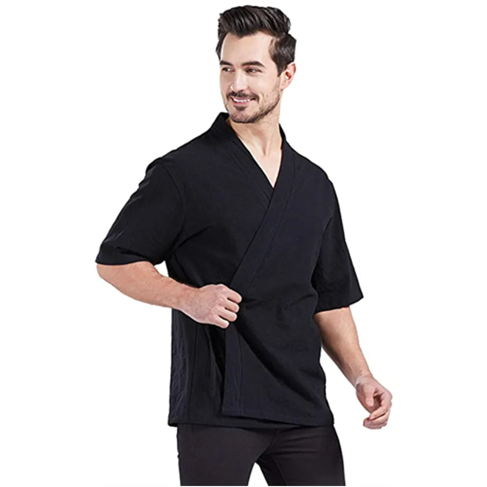 Japanese Kimono Cardigan Sushi Chef Coat Jacket Short Sleeve Workwear for Kitchen,Cooking,Bistro
