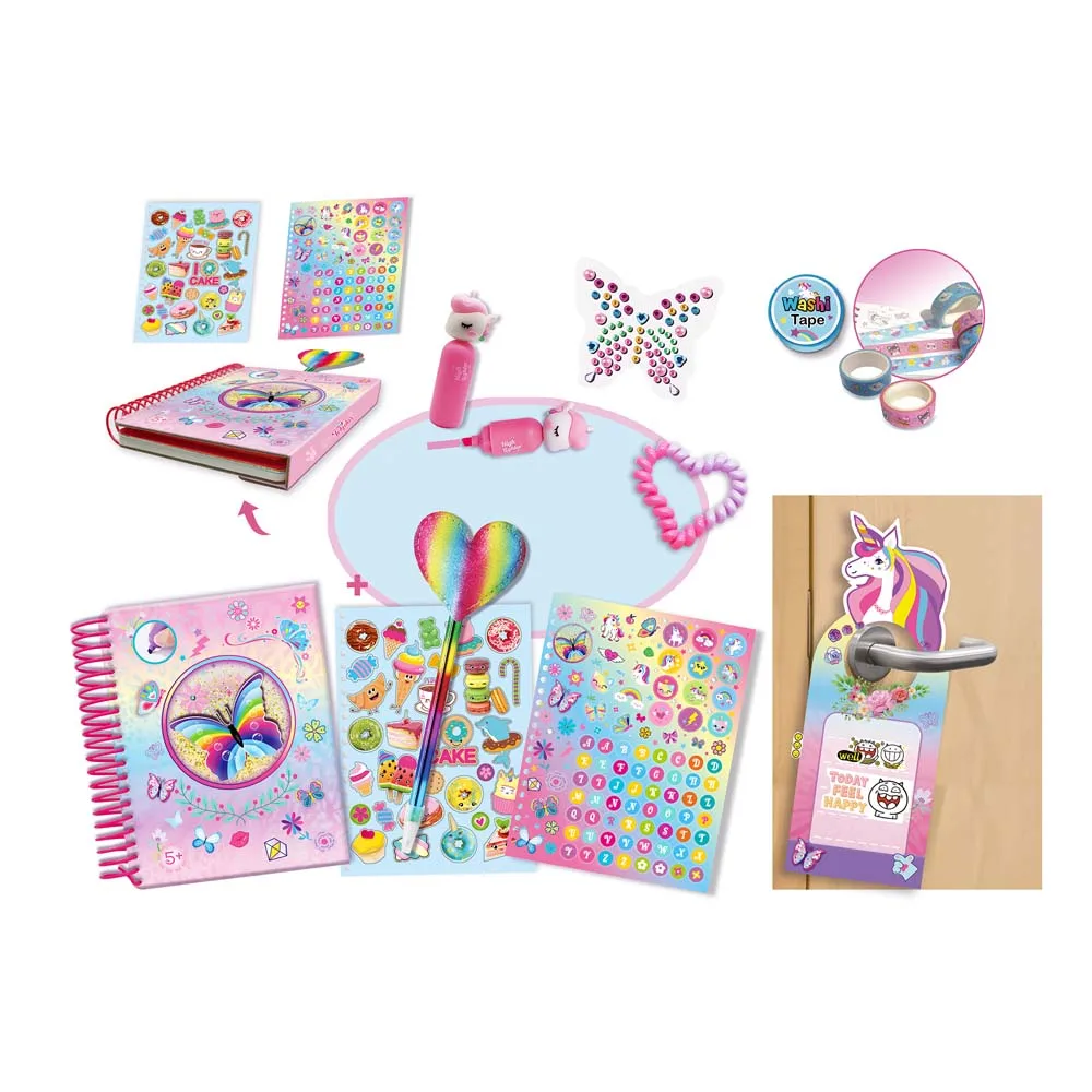 Girls fashion notebook gift with color pen and stickers set kids diary book toys set children make up journal book set