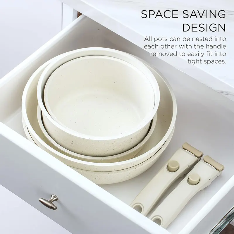 Nonstick Cookware Detachable/Removable Handle 10pcs Kitchen Induction Aluminium Granite Pots and Pans Set Oven Safe