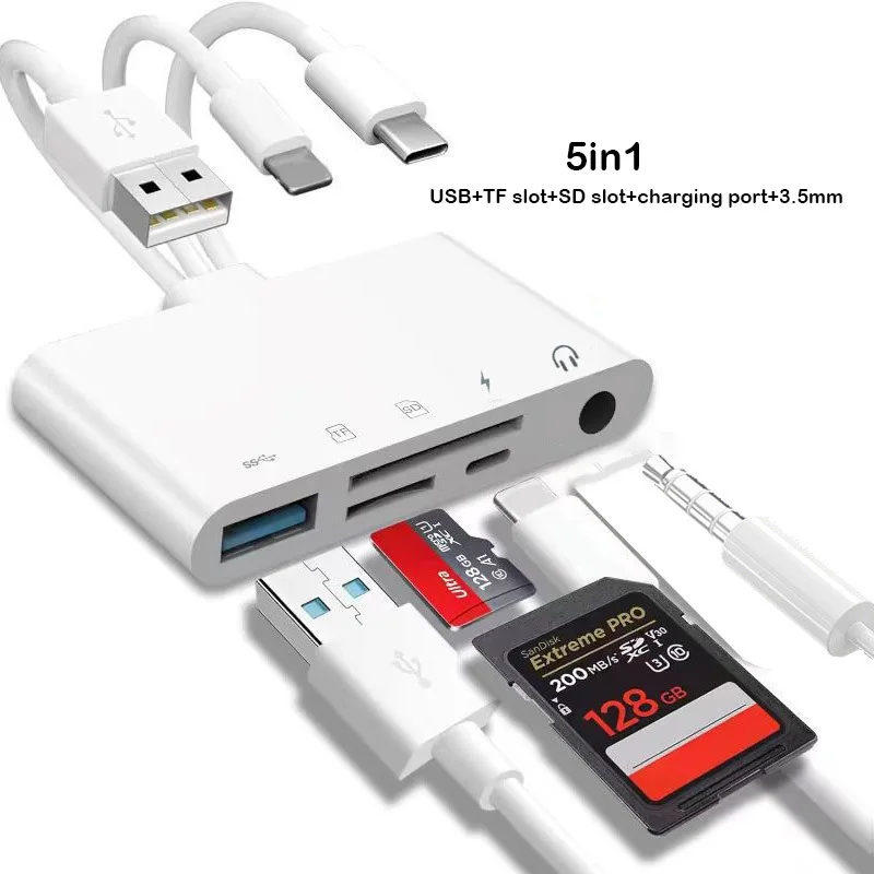 Оптовая продажа высокоскоростной многопортовый USB-считыватель карт памяти 5 в 1 6 USB OTG TF SD-считыватель для телефонов компьютеров iPad