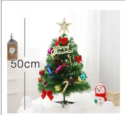 
50 cm green mini Christmas tree with star decoration, Christmas table decorated Christmas tree with ribbon 