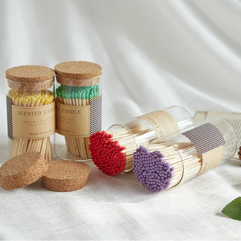 Safety Allumettes Candle Matchsticks Colorful Match Decorative Custom Logo Long Black Wooden Stick Glass bottle of matches