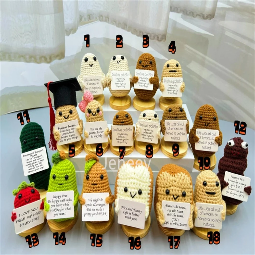 Crochet Positive Potato Family Collection Wool Knitting Poo Pears Bread Toast Peanut Handmade Knitted Doll for Decoration Gift
