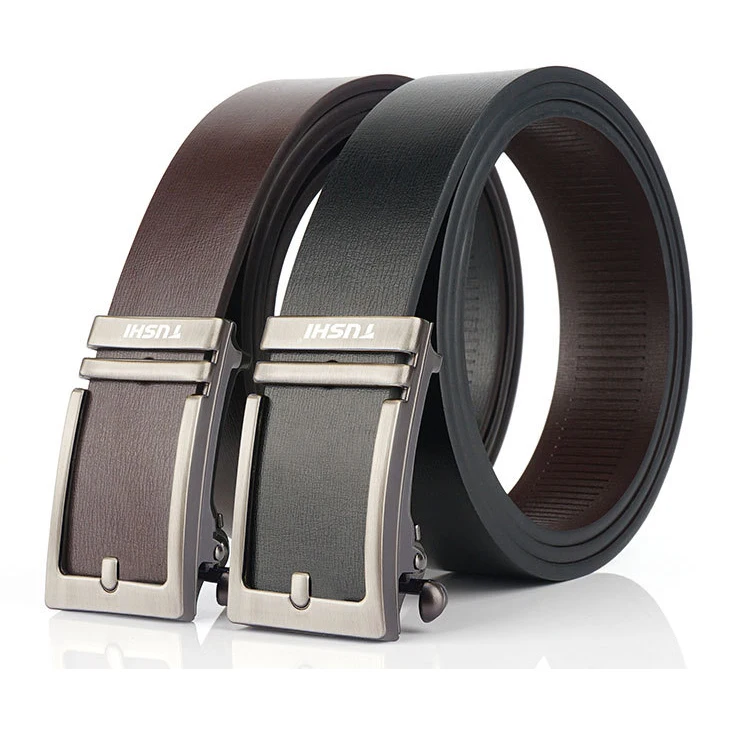 Adjustable Casual Automatic Buckle Belt Fashion Lxurury Business Men Black Genuine Leather Belts