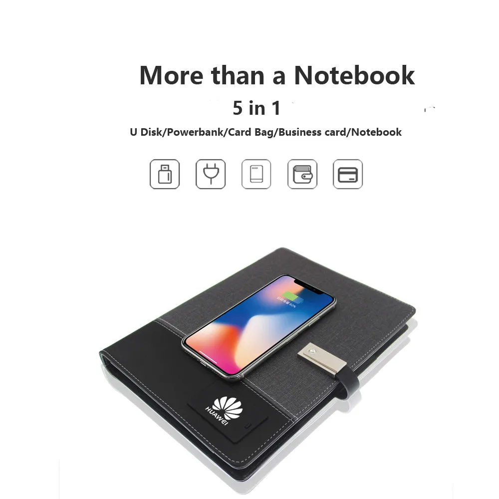 Embossed Synthetic Journal diary leather Notebook notebook power bank with flash drive pen holder