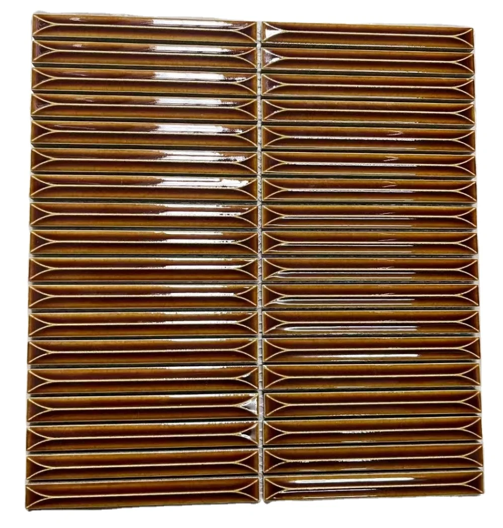 Brown Slim Strip Finger Tile Bathroom Kitchen Backsplash Restaurant Wall Ceramic Kit Kat Mosaic Tile