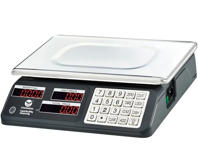 Плоская пластина из нержавеющей стали серого цвета с максимальной емкостью 40 кг, мощный корпус, сертификат CE, весы, цифровой светодиодный дисплей, источник питания переменного/постоянного тока