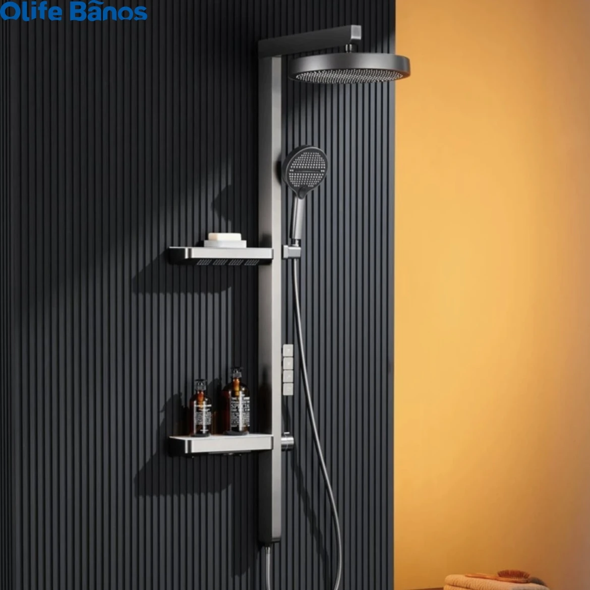 2024 Tiktok Trend Brass Wall Mounted  Multifunctional Shower Digital Piano Digital Display Bathroom LED Shower Set With Shelf