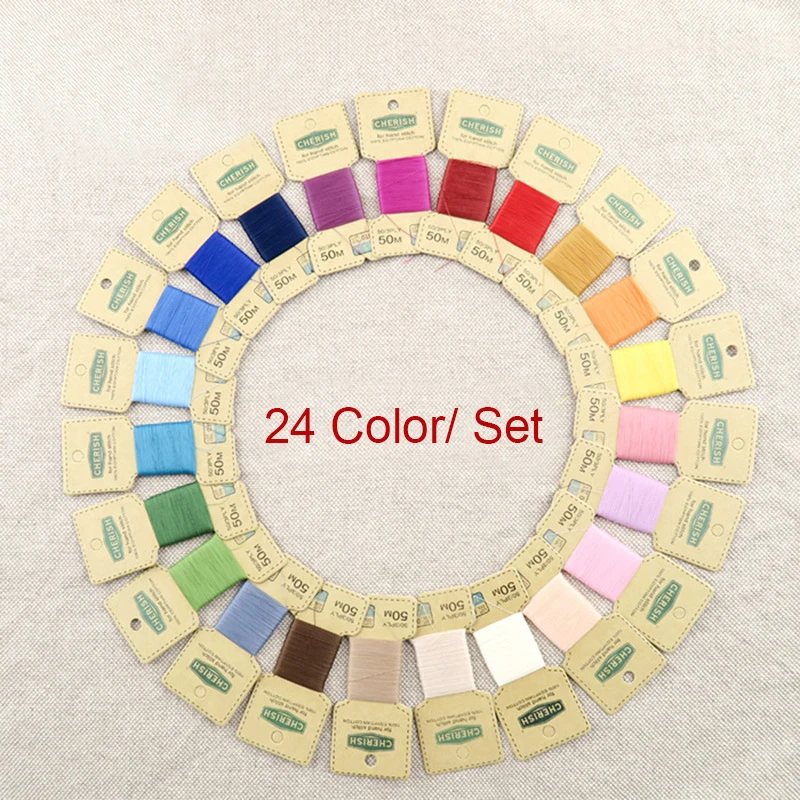 50m 24 Colors Cotton Sewing Thread DIY Handmade Accessories Stitch Thread Manufacturer Embroidery Floss With Organizer