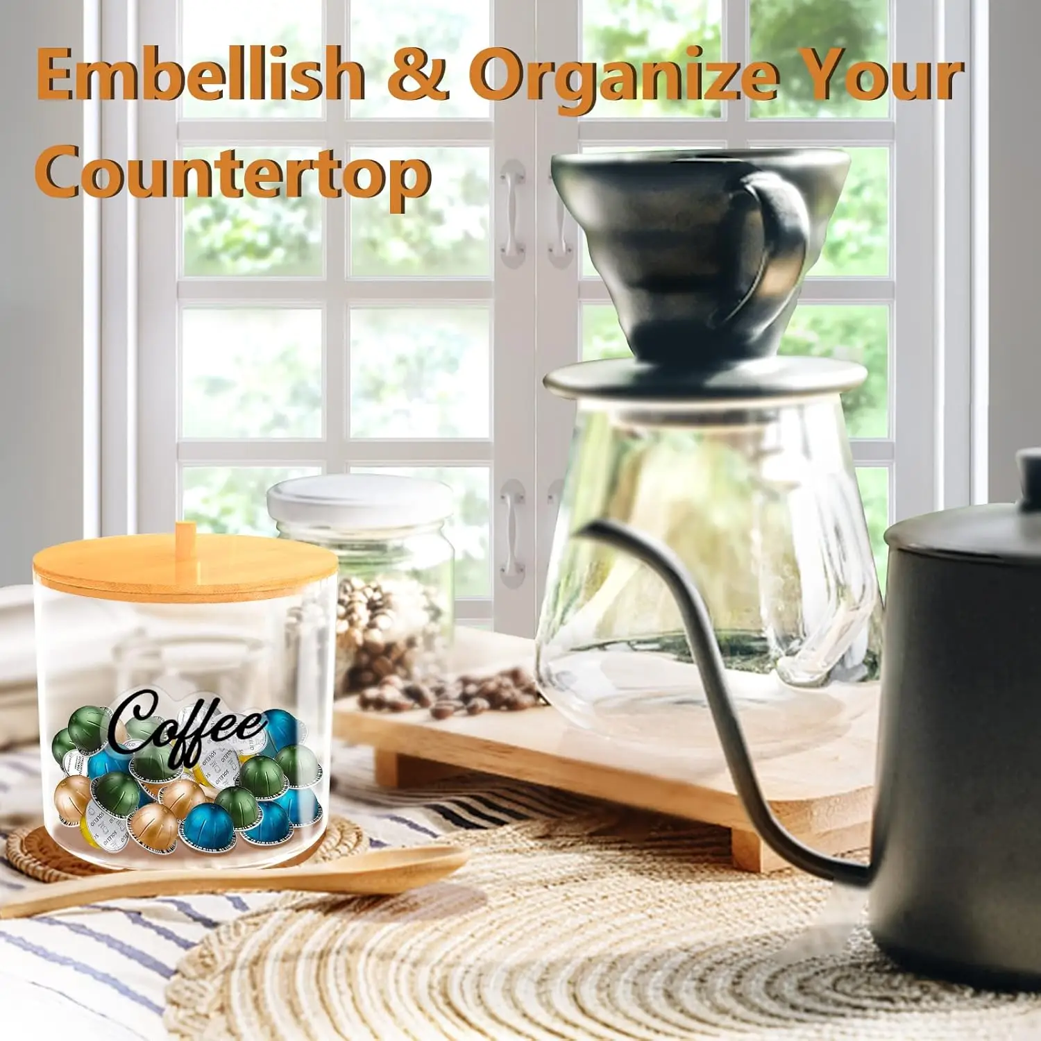 Clear K Cup Coffee Filter Holder Coffee Pod Holder with Bamboo Lid Compatible with Nespresso Capsule