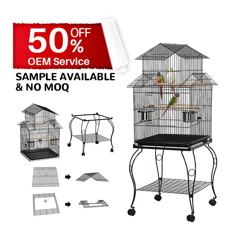 Железная птичья клетка черный устойчивый для домашних животных стальная проволока + деревянный поднос 11 кг корзина 59X59X140 см пуш-ап 1 шт./коробка PUPIHOM
