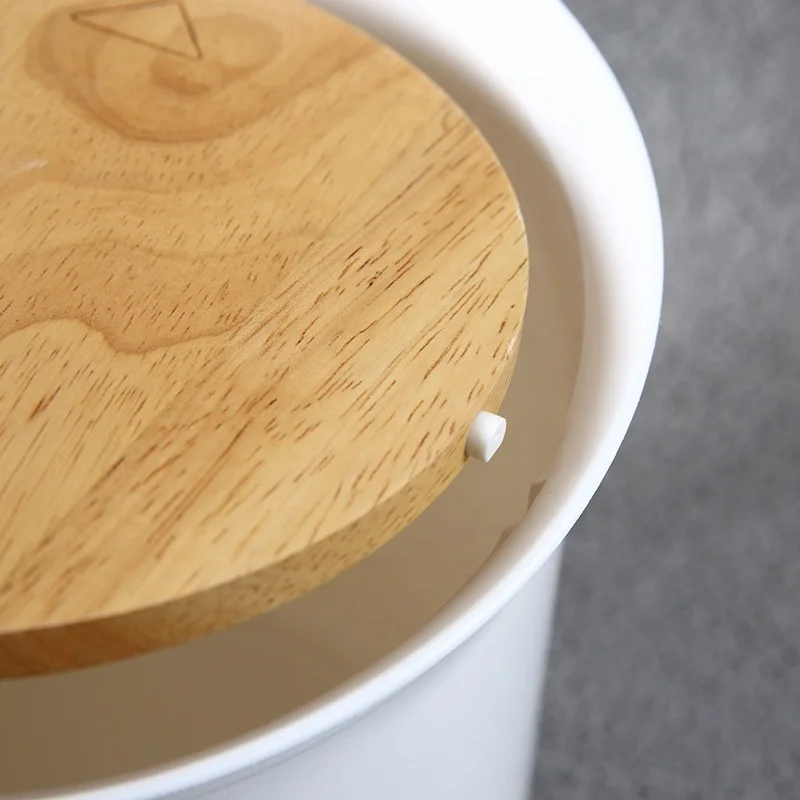 Nordic simple style standing rubbish paper small plastic waste bin cylinder withe PP trash bin with bamboo cover