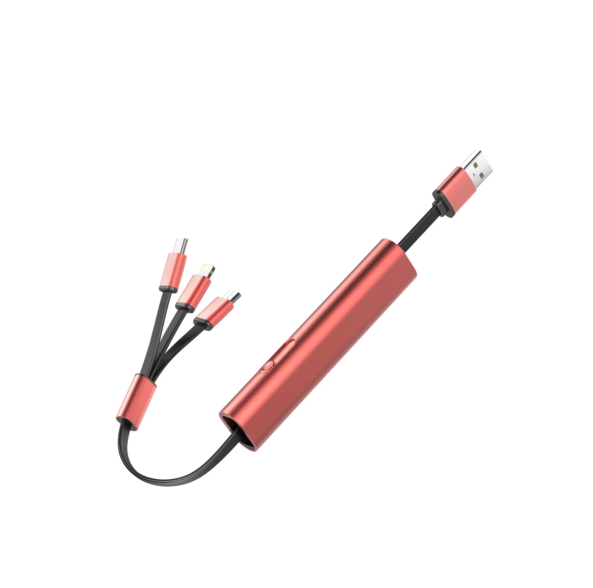 One-to-three retractable data cable fast charging three-in-one metal wire charging cable