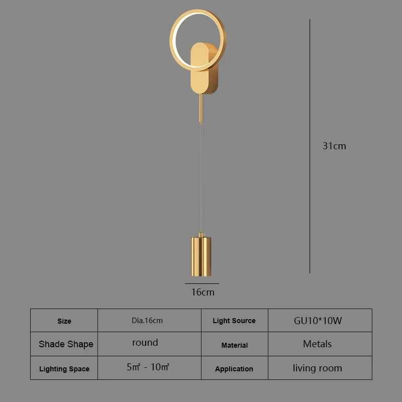 Modern Minimalist LED Wall Light Black Gold Bedroom Wall Lamp with Gold Backdrop for Hallway Living Room or Aisle