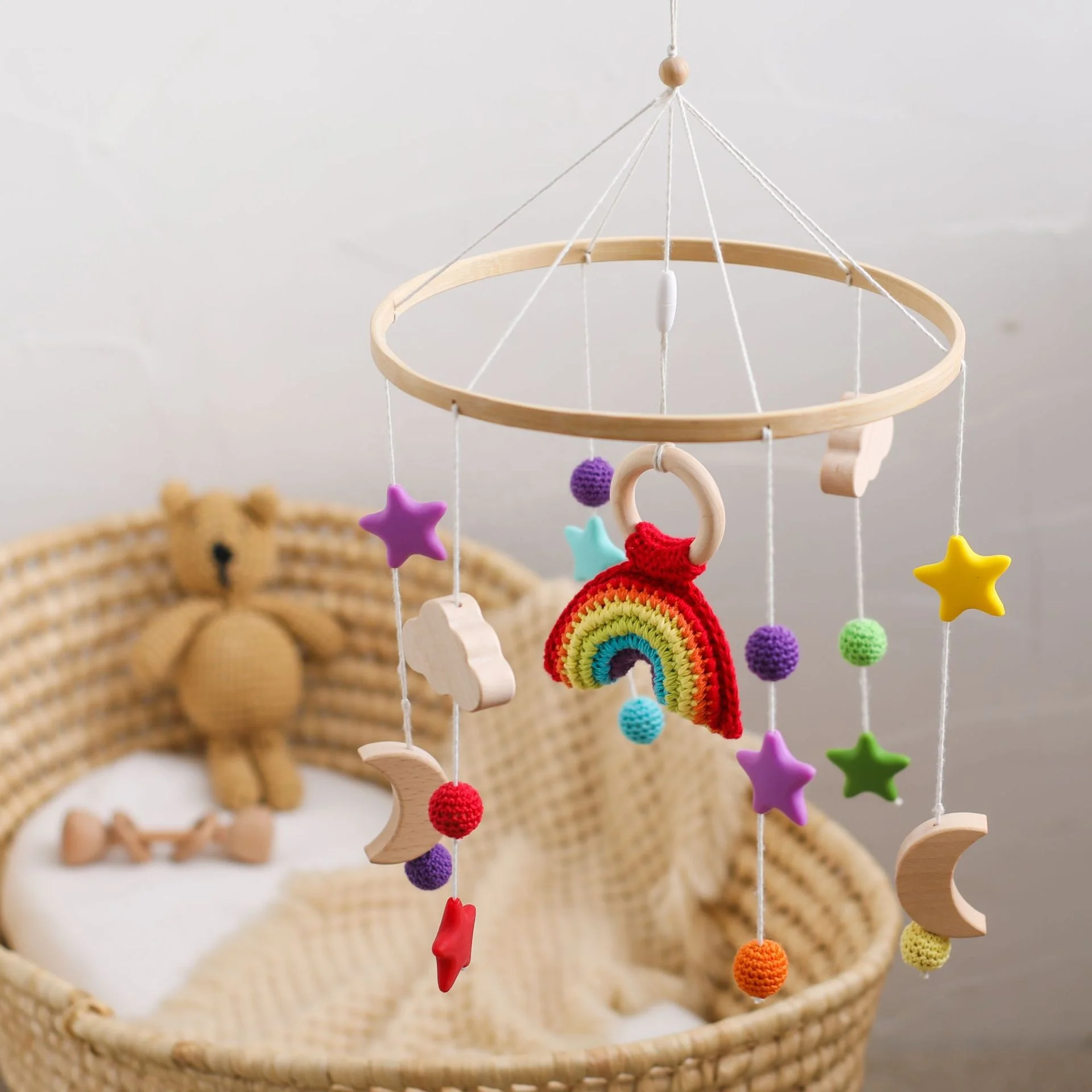 2023 New Arrival Nordic Handmade Rocket Crochet Rattle Bed Bell Hanging Toy Felt Baby Crib Mobile Nursery Decoration Shower Gift