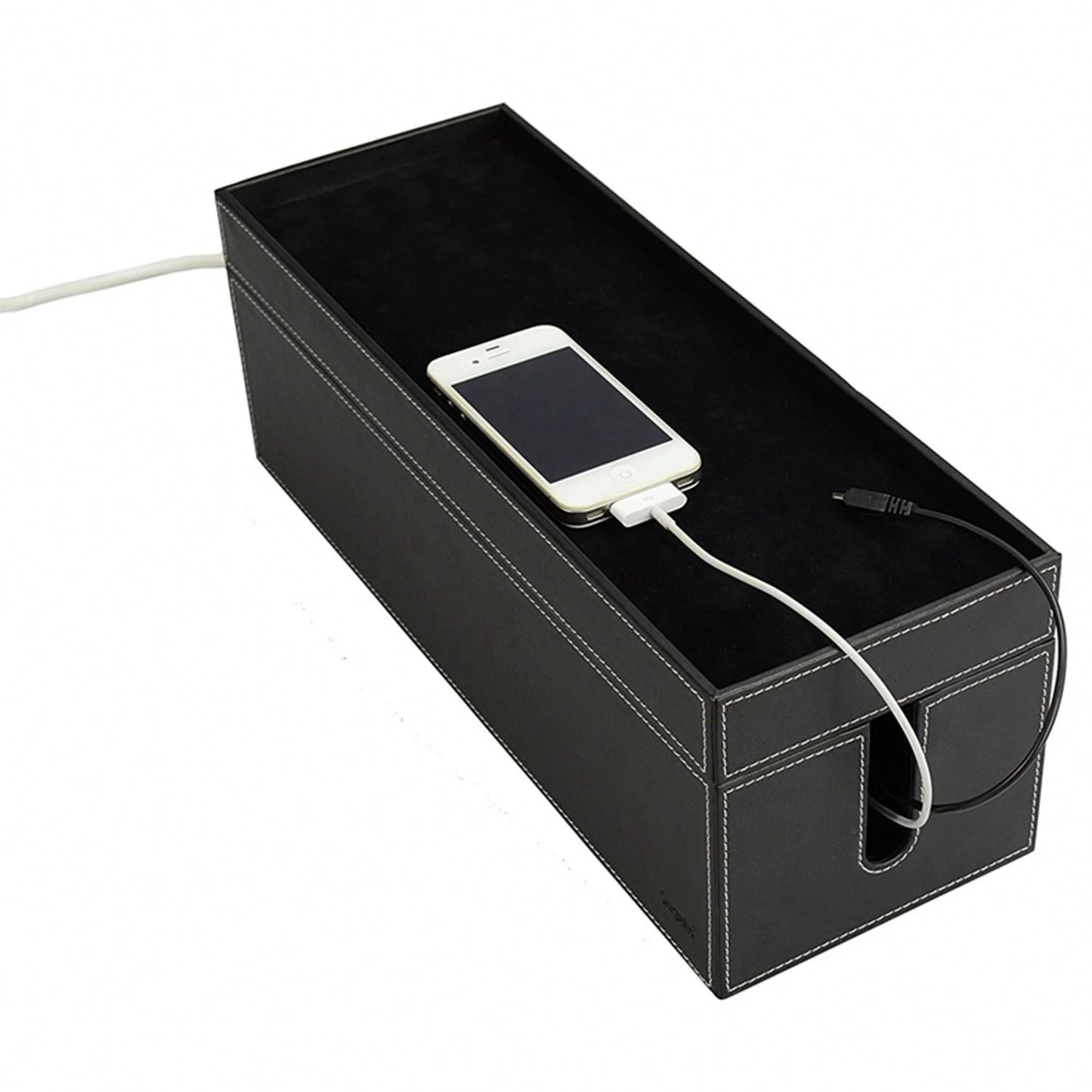 Faux Leather Cord Cubby Cord/Cable Organizer Box Under Desk Cable Management Box